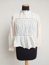 Creme Punkte Stickerei Bluse