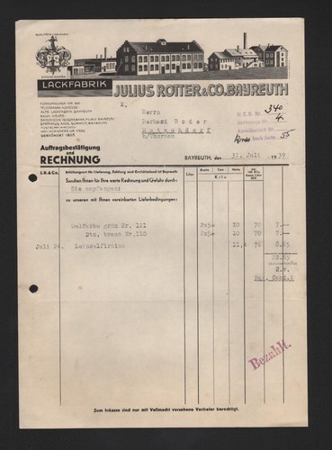 Bayreuth rechnung 1939 - rechnung,
