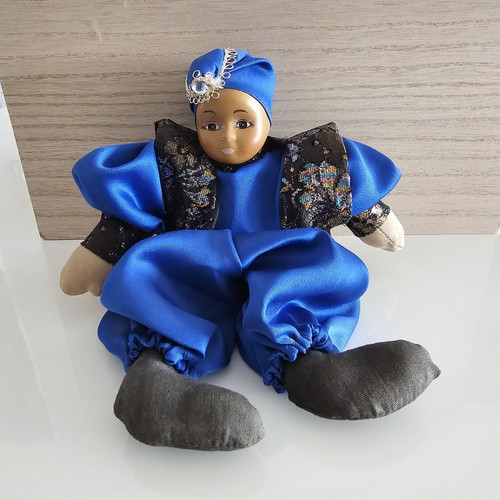 Stoffpuppe blaues outfit mit - stoffpuppe,