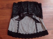 Sexy Bandeau Top Trachten Mieder Gr. 32/XS Schwarz kariert mit Spitze