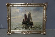 FM22-190: Gemälde Öl Fischerboote von Wilhelm Mosblech im Prunkrahmen um 1910/20