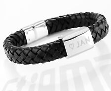 Armband Leder geflochten schwarz Gravur längenverstellbar Biker Freundschaft ID