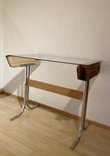 Upcycling Glastisch Tisch Esstisch Beistelltisch Schreibtisch 70er Jahre Fuß neu
