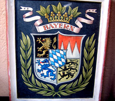 ANTIK FLAGGE BAYERN Signiert W ca 1900 RARITÄT handgemalt Gemälde Bild LÖWE