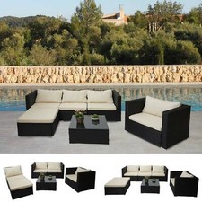 Lounge-Set Brescia, Poly-Rattan-Garnitur Sitzgruppe Sofa, schwarz, Kissen creme