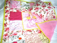 Handmade❤️Patchwork Babydecke Kissen SET Krabbeldecke Spieldecke Rosa Tilda art