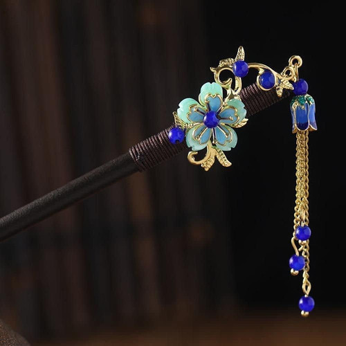 Haarstab haarnadel blau blume - blau,
