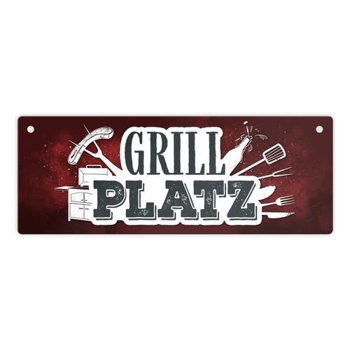 Grillplatz metallschild rot - grillplatz,