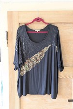 Oversized Damen Shirt, weite Tunika 52/54 anthrazit*Glitzer-Pailletten*relaxed
