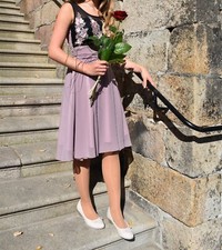 Kleid altrosé - grau - schwarz Konfirmation Jugendweihe Chiffon 36  38 Kommunion