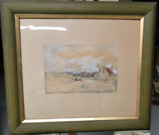 Landschaft Malerei 1800 - 1899 , Holland , Personen , Hafen Katwijk , Aquarell 