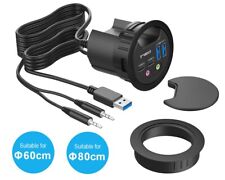 USB HUB 4-Port 2xC+2xA Audio I/O Einbau in Schreibtischloch 60-80mm Kabelführung