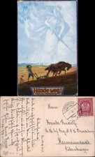 Ansichtskarte  Patriotika Bauern Hände weg! Frau Schwert im Hintergrund 1917