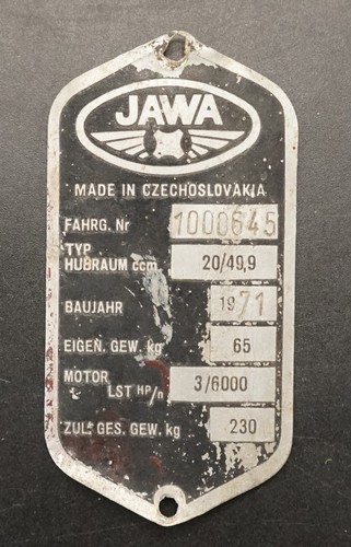 Jawa typenschild - jawa,