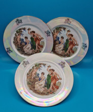 3x Kahla Kuchenteller Nymphen Perlmutt Goldrand glatt DDR Porzellan 19 cm Desert