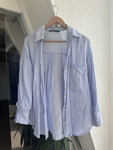 Hellblaue bluse zara - bluse, leinen