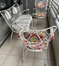 2 Gartenstühle + Gartenbank Schmiedeeisen Metall weiß 60er Jahre Gartenmöbel