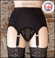 UK 6 Riemen Luxus Hosenträger Gürtel schwarz (Strumpfband Gürtel) NYLONZ 🙂 🙂 Made in UK 🙂 🙂