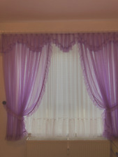 Gardine Store mit Übergardine Vorhang + Tagesdecke, weiß-lila