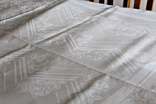 alte Tischdecke Tafeltuch Leinen?, ART DECO, Rosen, 270 x 150 cm, groß