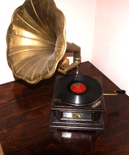 Gramophon holz messing - holz, mit