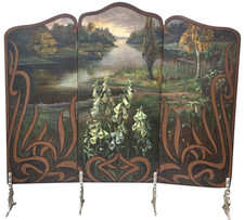 Traumhafter (bemalter) Raumteiler Paravent Ofenschild um 1890 Art Nouveau anklän