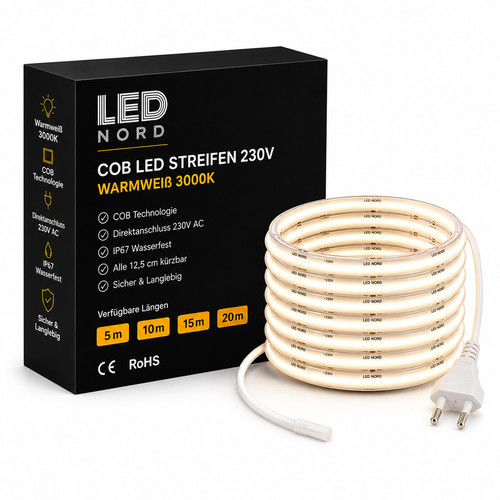 Led 230v cob streifen 3000k - led,