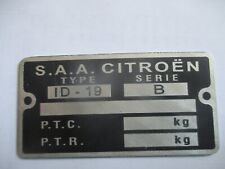 Typenschild Citroen Schild ID-plate plaque targa  ID19 ID 19 Serie B S85