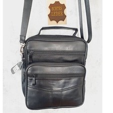 Herren Damen Umhängetasche echt Leder schwarz Reise Tasche Schultertasche DHL