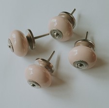 Möbelknopf 2 Stück Keramik Dekor Creme rosa rund Türgriff Schrankgriff Türknauf