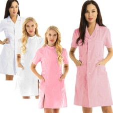 DE Damen Laborkittel Kittel Kleider Kostüme Medizin Labormantel Berufsmantel