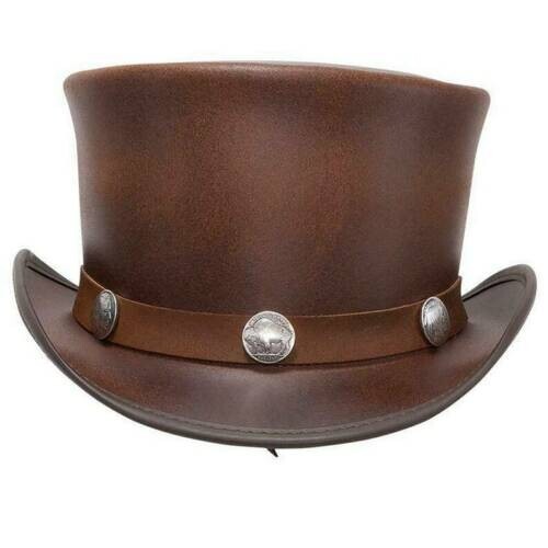 Herren zylinderhut braun leder - braun,