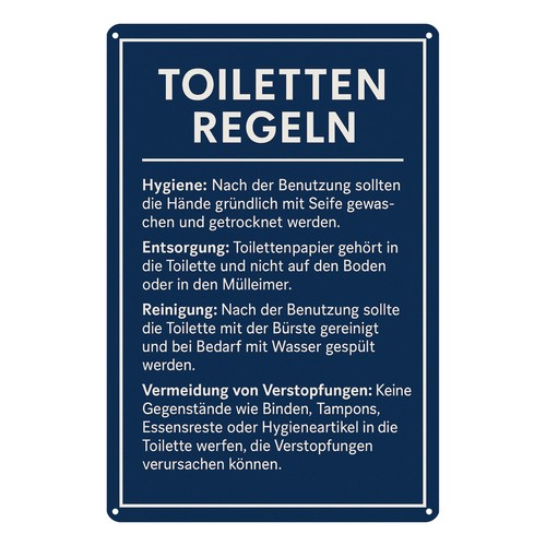 Toiletten regeln blechschild - toiletten, |
