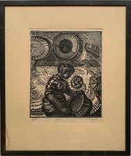 Linolschnitt Frau mit Korb