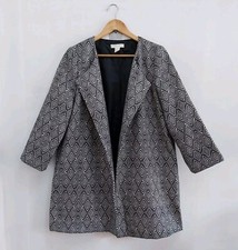 Damen eleganter Mantel Größe 14/42 Rand zu Rand Mantel Samtoptik einfarbig geometrisches Muster