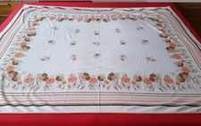 Tischdecke, Kaffeedecke mit oranger Blumenkante, 166 x 140, pflegeleicht