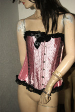 SATIN  Büste * Mieder *Corsage princessrosa Spitze SCHNÜRUNG Stäbchen Rüschen XL