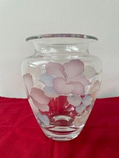 Vintage Glasvase "Theresienthal" signiert, Blumendekor, Weithals, modern Design