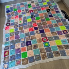 Tagesdecke Häkeldecke Granny Wolle 170x140 Neu Hippie DIY