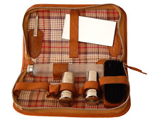 Vintage Schuhputzset unvollständig braun Kunstleder  innen kariert mit Spiegel