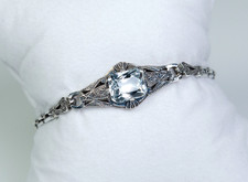 835 Silber - antikes Art Deco Armband - 3.50 ct natürlicher Aquamarin