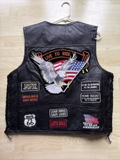 Leder Weste Kutte Herren Motorrad Biker  Chopper Rocker Route 66  Gr XL Schwarz