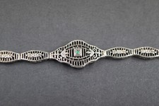 schönes Armband Silber 925 mit grünem Smaragd im Art Deco 19,5  x  bis  1,4 cm
