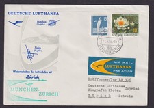 Flugpost Brief Air Mail Deutschland München Zürich Schweiz 1958 Eröffnungsflug