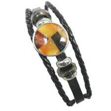 Bernstein Mosaik Leder Armband schwarz braun gelb für Herren & Damen größenverst