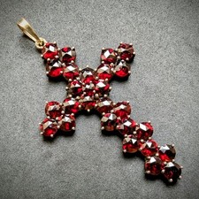 Vintage Granat Kreuz Anhänger Norm Gold Tracht alt