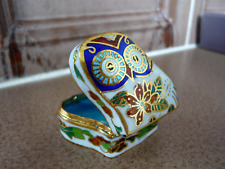 Cloisonne Eule Dose Pillendose Figur Messing Metall Emaille 3