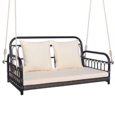 2-Personen Terrassengeflecht Schaukelstuhl mit abnehmbaren Kissen für Garten, Pool