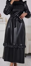 Lederkleid Lang Schwarz XXL