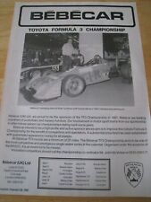 BEBECAR TOYOTA FORMULA 3 CHAMPIONSHIP 1991 WERBEFERTIG RAHMEN A4 GRÖSSE FEILE W